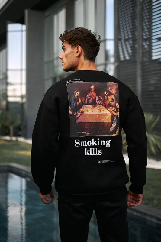 Smoking Kills Long Sleeve Oversize Black Hoodie